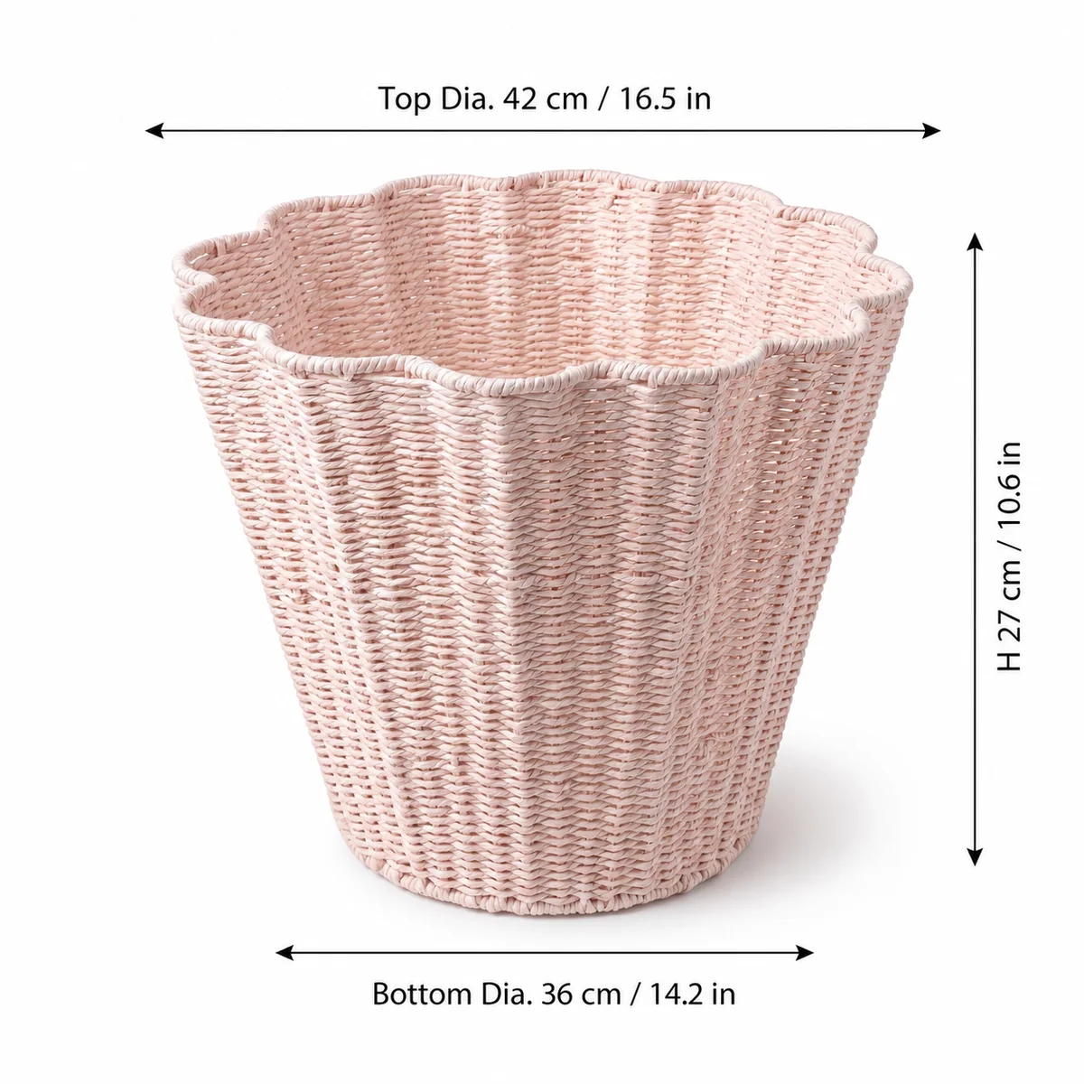 Pale Pink Paper Rope Round Scalloped Rim Laundry Hamper