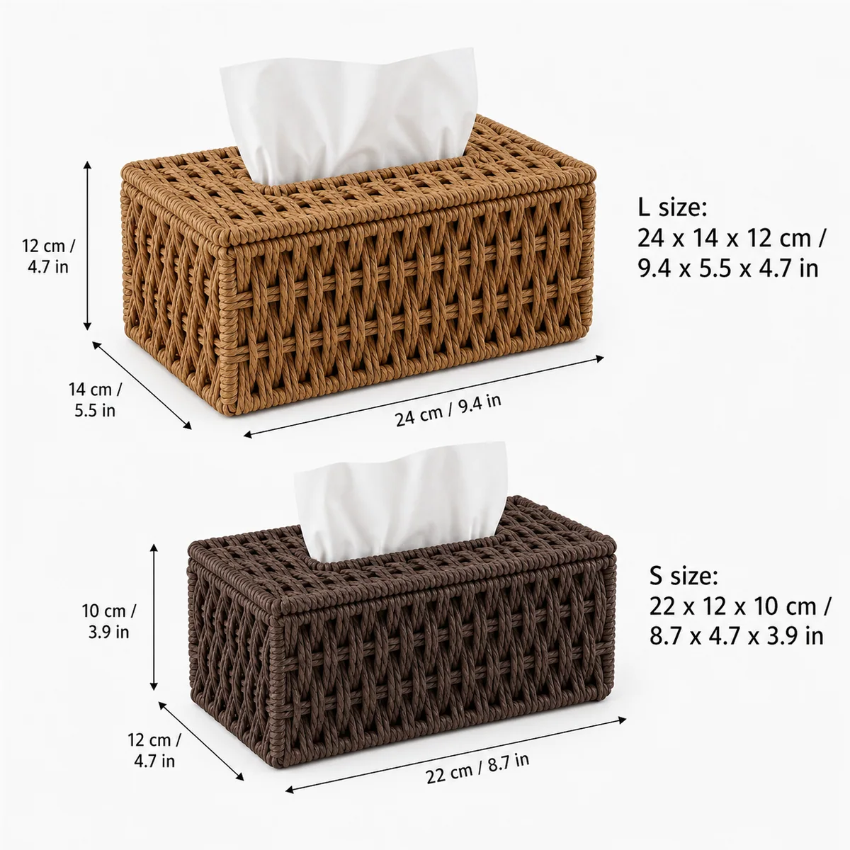 Paper Rope Rectangular Tissue Box Cover in Dark Brown and Natural Wood Tone