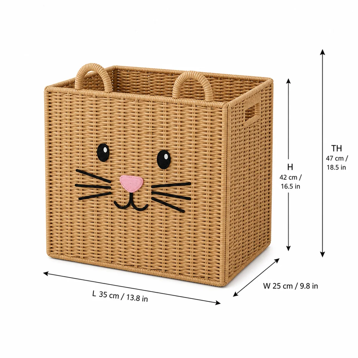 Natural Paper Rope Rectangular Cat Face Foldable Kids Storage Basket
