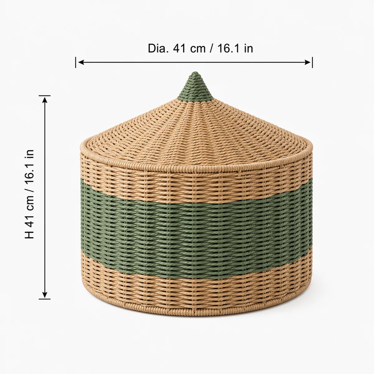 Green and Natural Paper Rope Round Lidded Kids Storage Basket