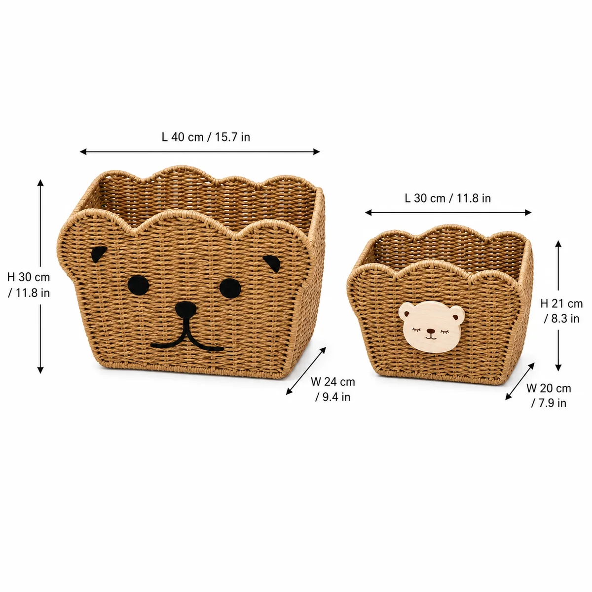 Natural Paper Rope Bear Face 2-piece Kids Storage Basket Set