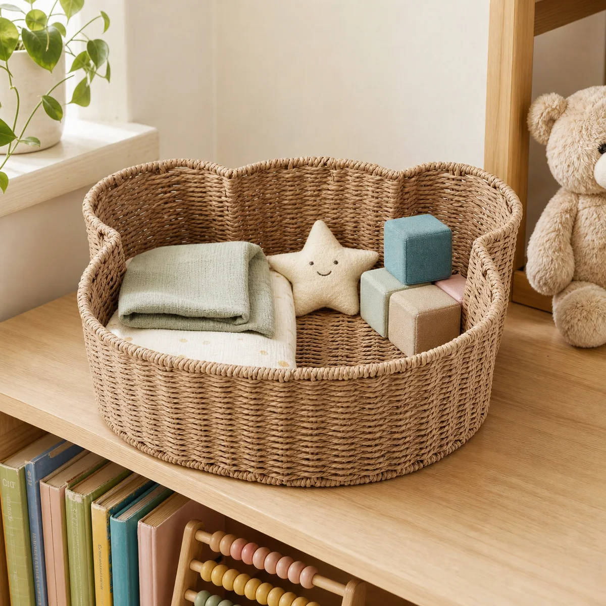 Natural Paper Rope Rectangular Scalloped Kids Storage Tray