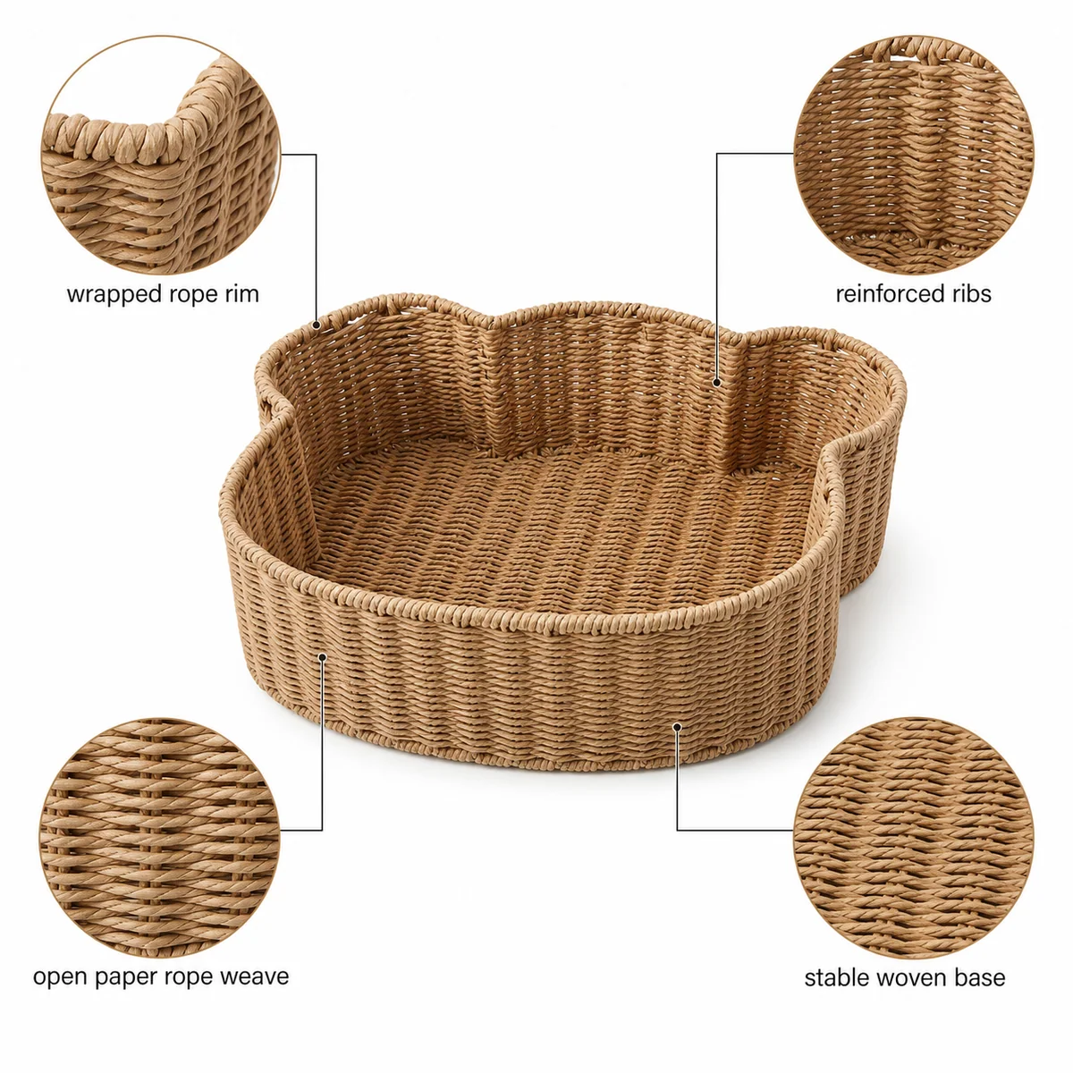 Natural Paper Rope Rectangular Scalloped Kids Storage Tray