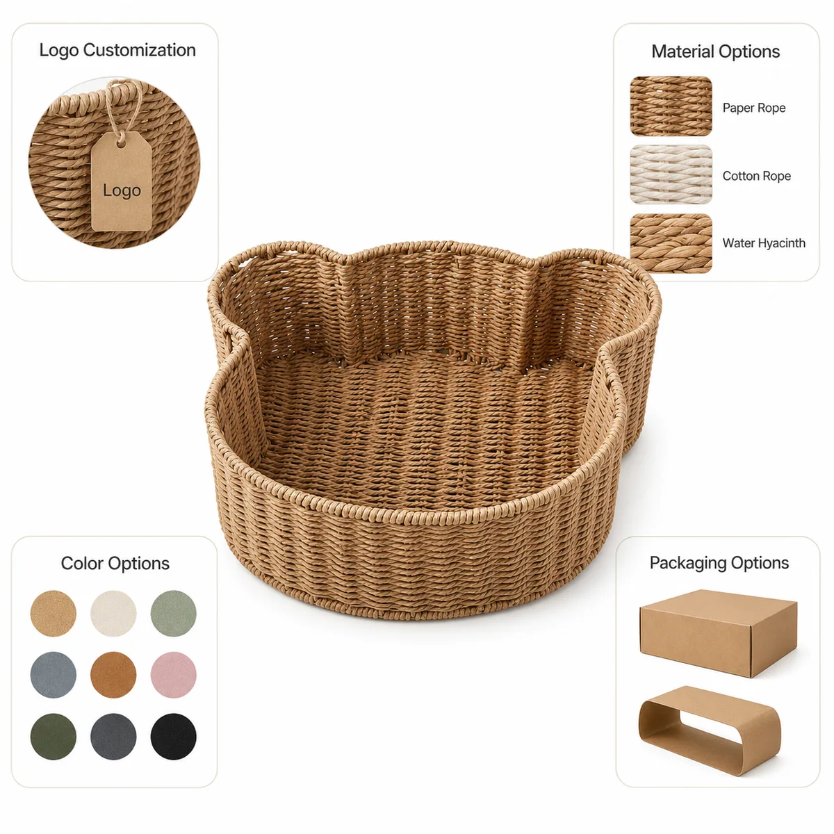 Natural Paper Rope Rectangular Scalloped Kids Storage Tray