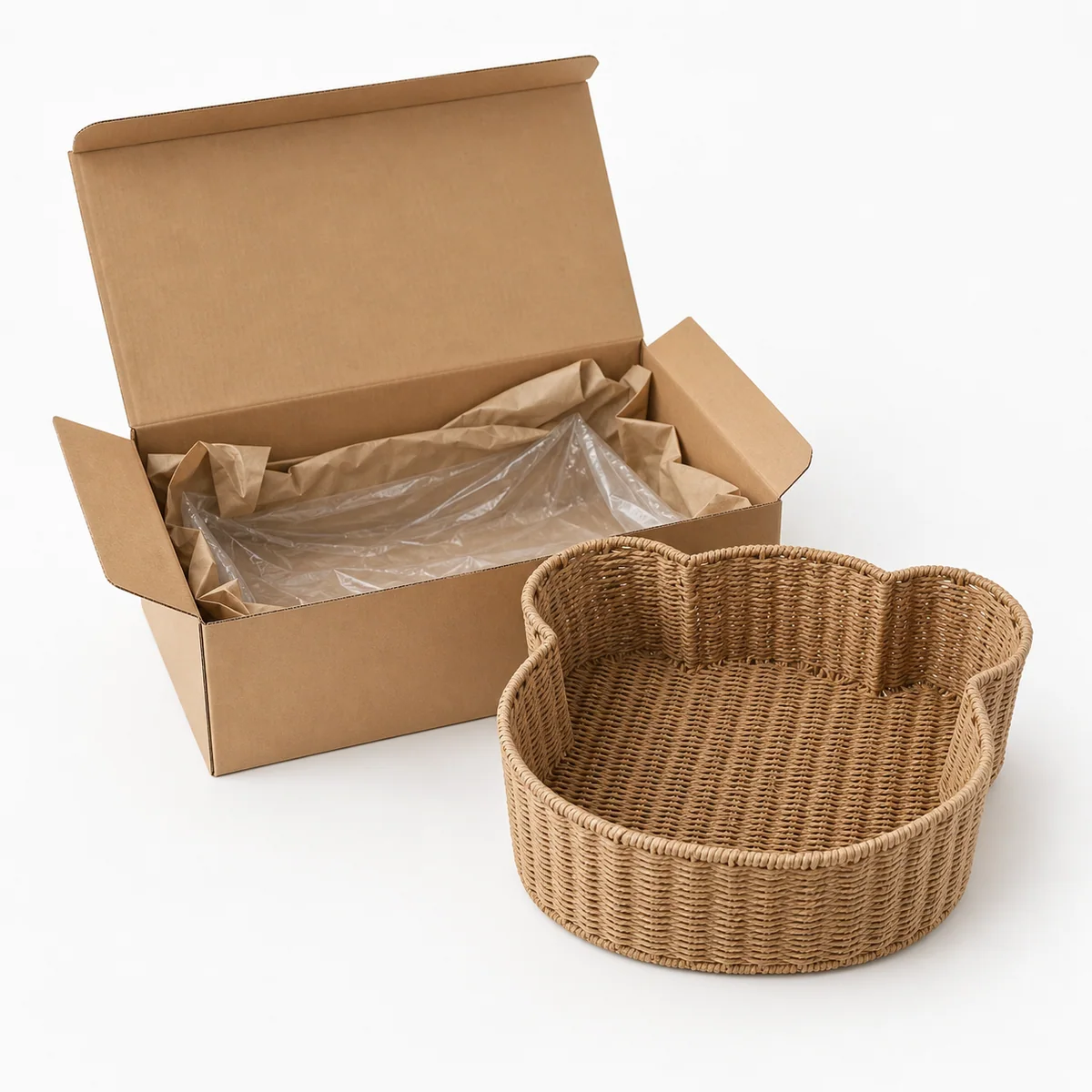 Natural Paper Rope Rectangular Scalloped Kids Storage Tray