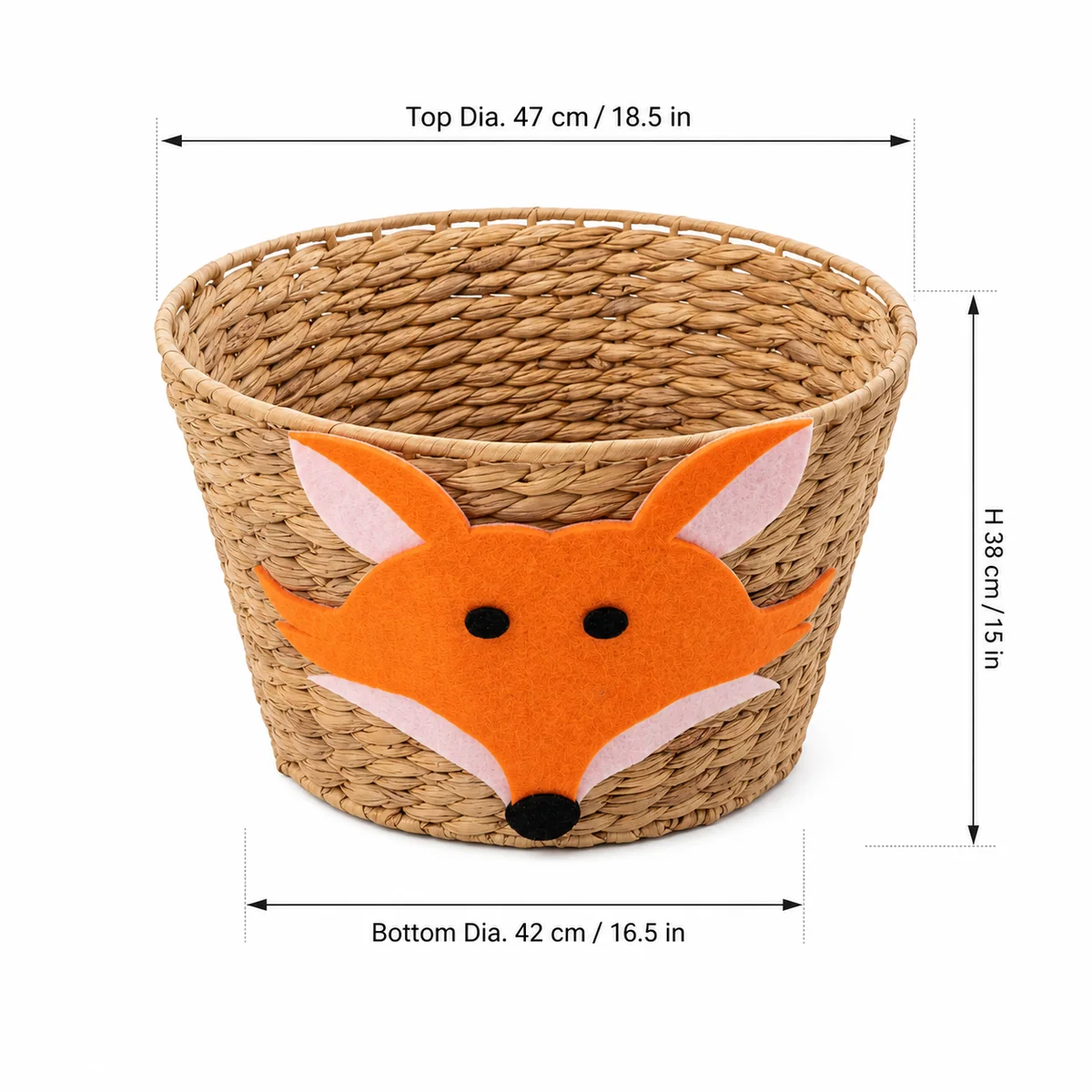 Natural Water Hyacinth Round Fox Face Kids Storage Basket