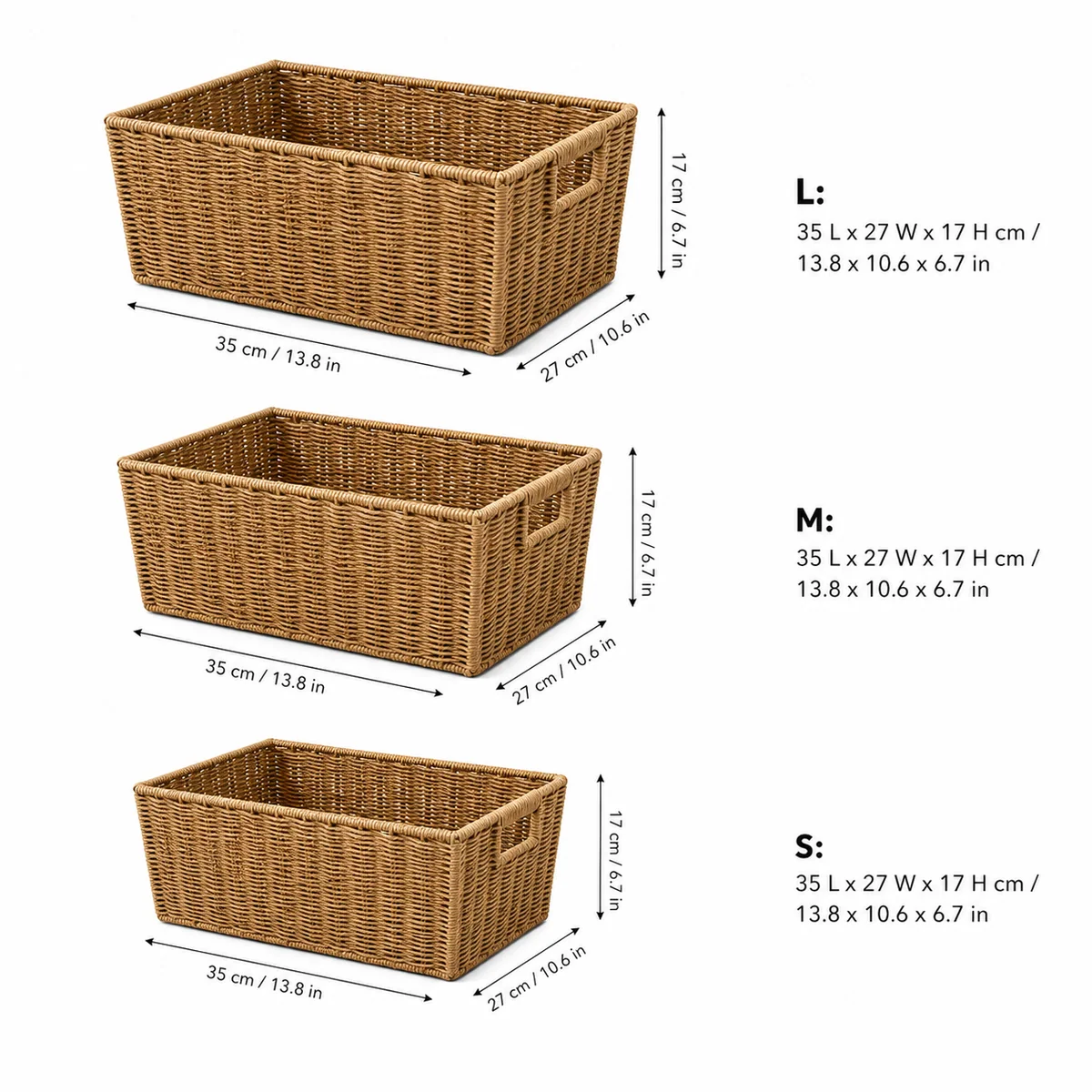 Natural Straw Brown Paper Rope Rectangular Nested Storage Basket Set