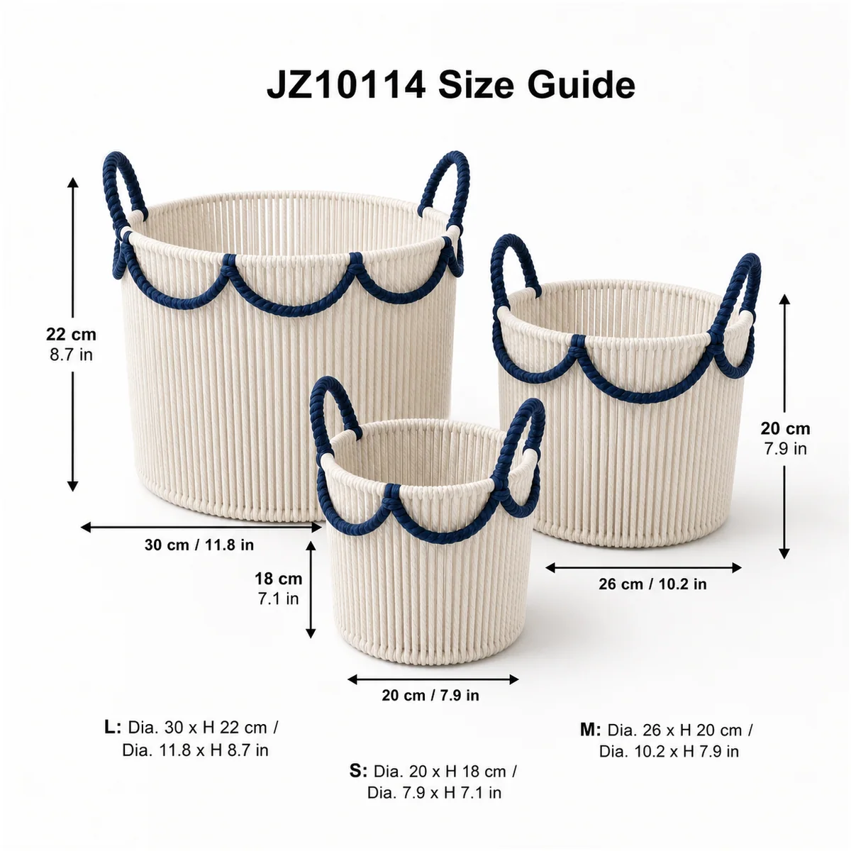 Multi-Color Paper Rope Round 3-Piece Nested Basket Set with Loop Handles
