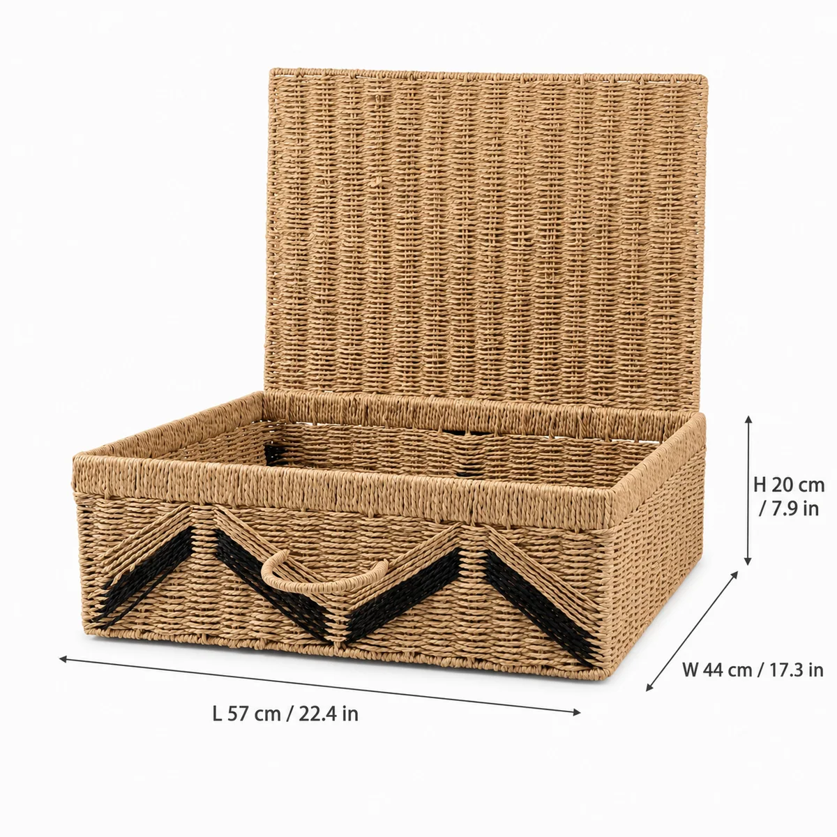 Natural Straw Brown Paper Rope Rectangular Large Lidded Storage Trunk