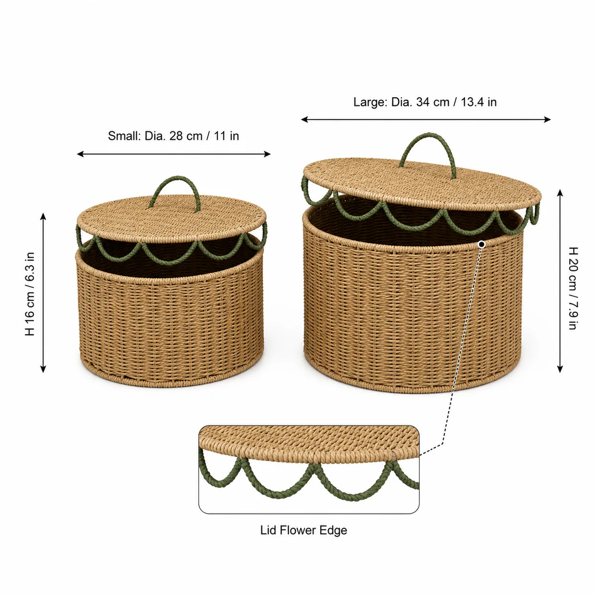Multi-Color Paper Rope Round 2-Piece Nested Basket Set with Loop Handles