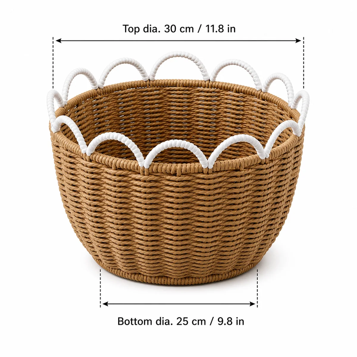 Natural Brown and White Paper Rope Round Storage Basket with Wave Loop Trim