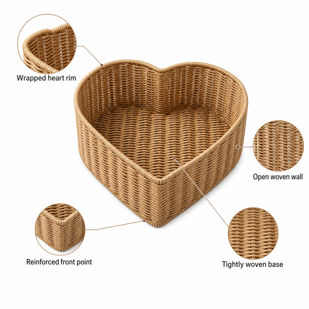Natural Brown Paper Rope Square Shallow Storage Basket with Wavy Rim