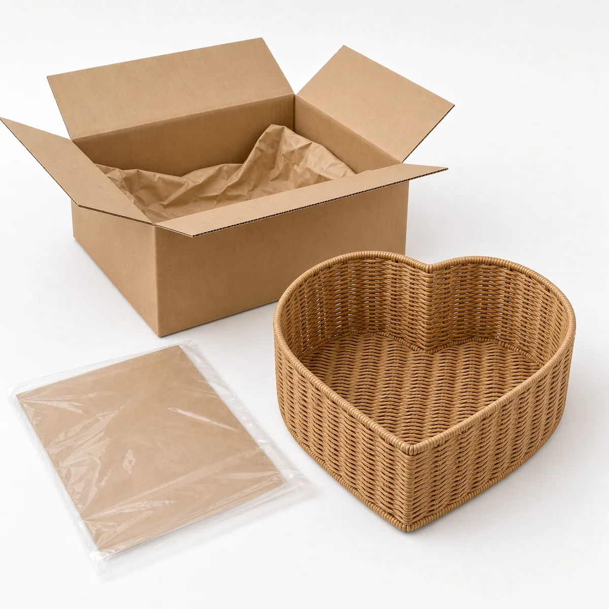 Natural Brown Paper Rope Square Shallow Storage Basket with Wavy Rim