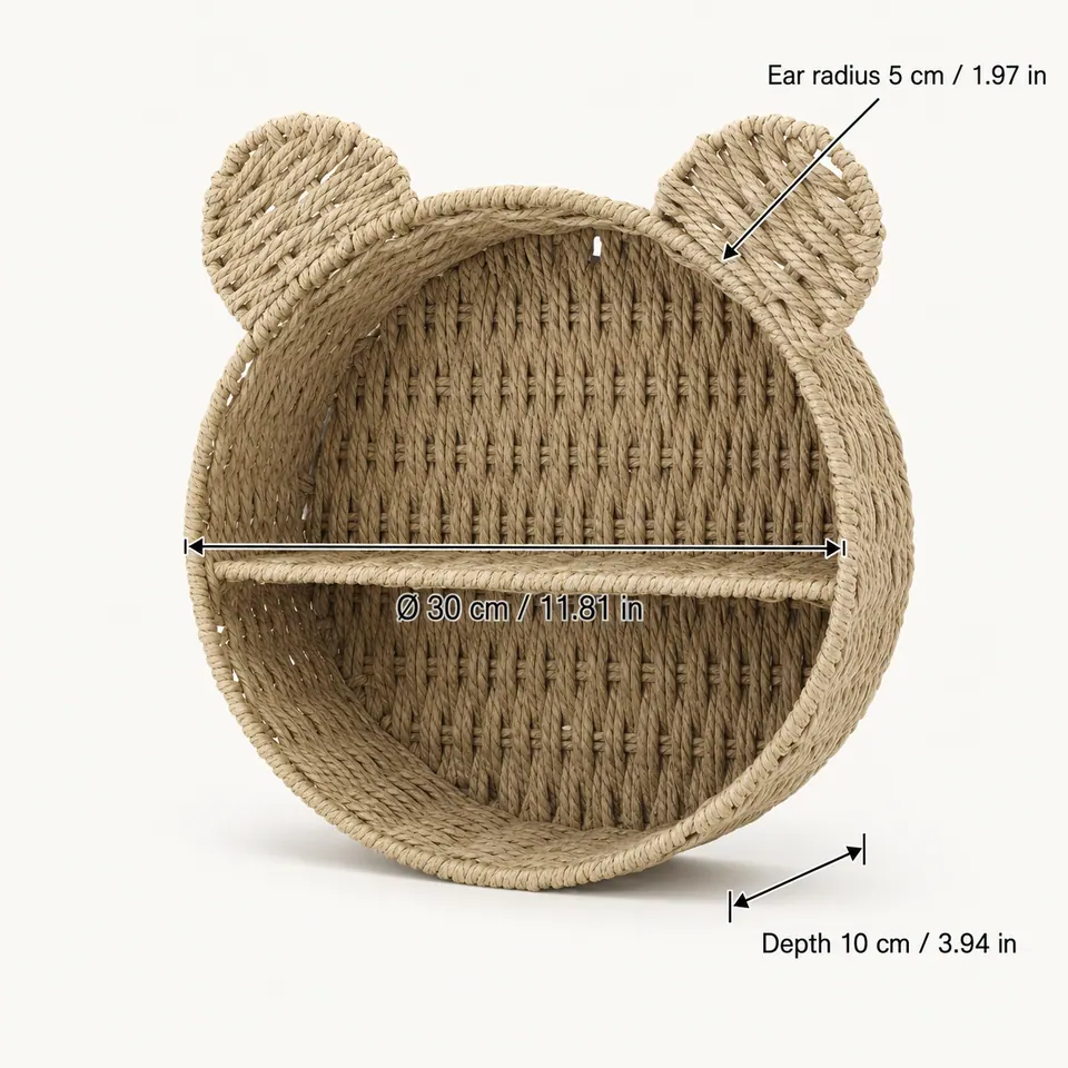 Paper Rope Bear-Ear Two-Tier Wall Storage Basket with Custom Colors product gallery image