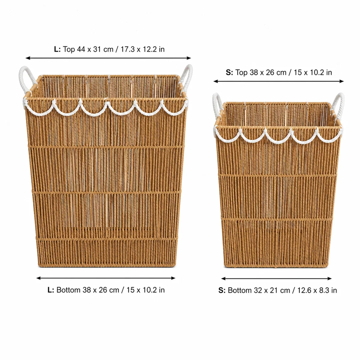 Natural Tan and White Paper Rope Rectangular 2-Piece Tall Laundry Hamper Set with Open Vertical Weave