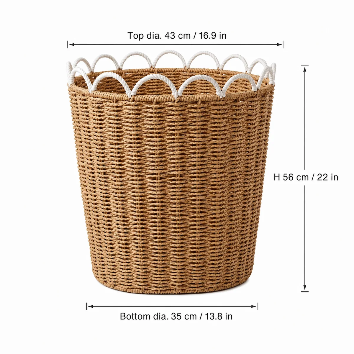 Natural Tan Paper Rope Oval Tall Laundry Hamper with Open Vertical Weave