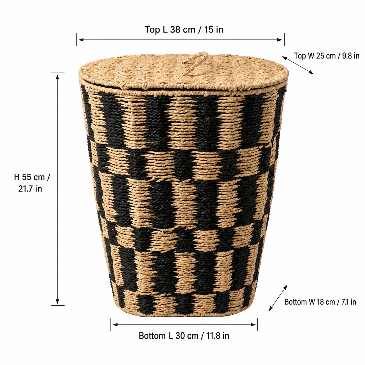 Natural and Black Paper Rope Oval Lidded Laundry Hamper