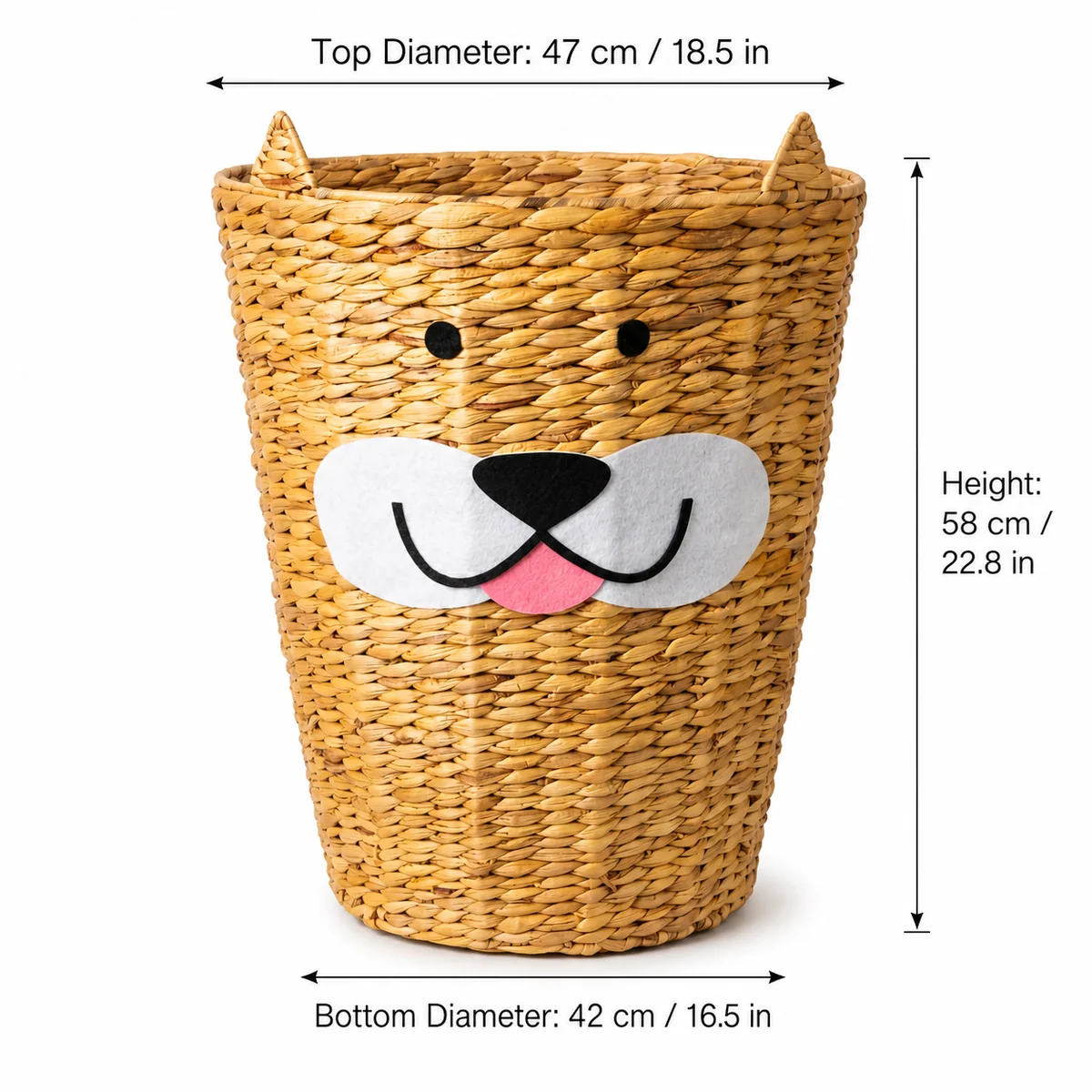Honey Brown Water Hyacinth Round Dog Face Kids Laundry Hamper