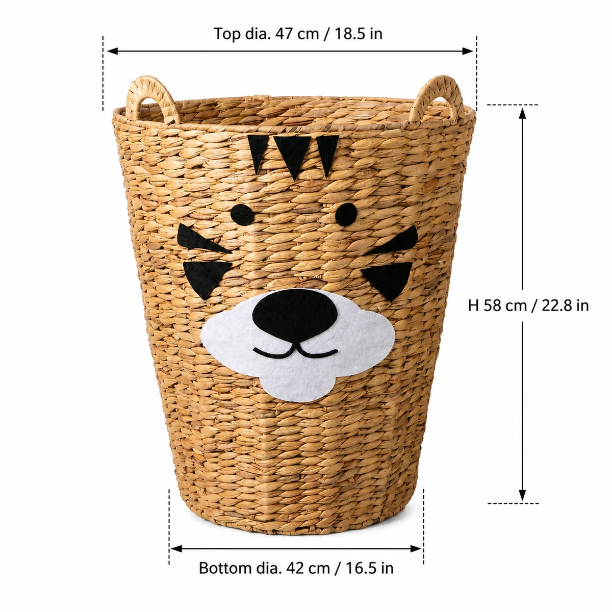 Honey Brown Water Hyacinth Round Tiger Face Kids Laundry Hamper