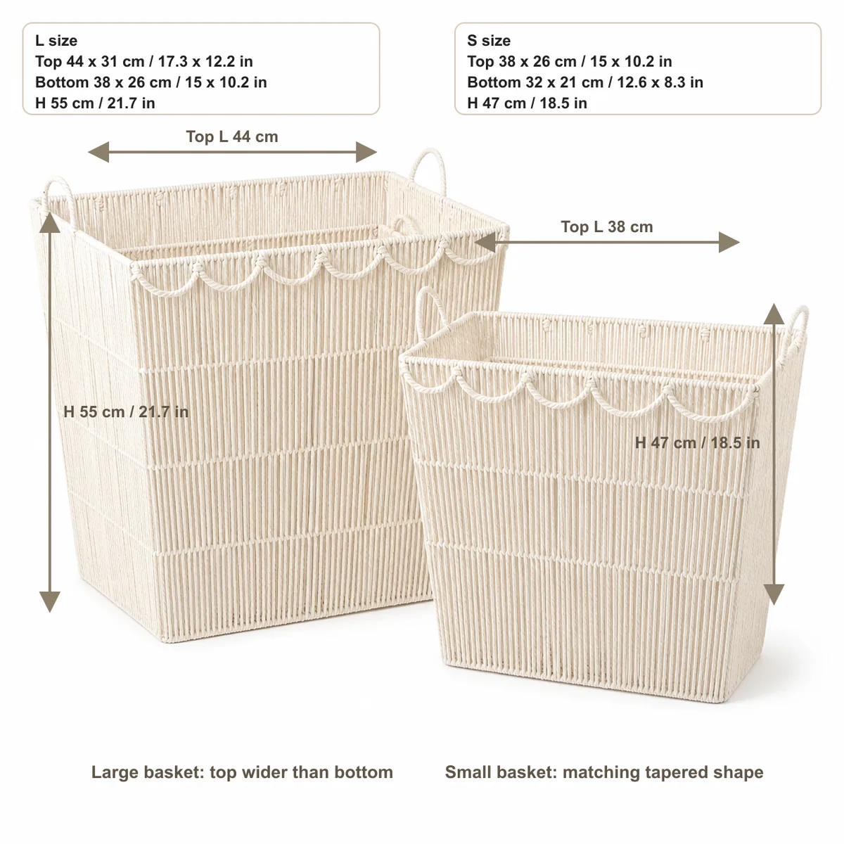 Natural White Paper Rope Rectangular 2-piece Nested Laundry Basket Set