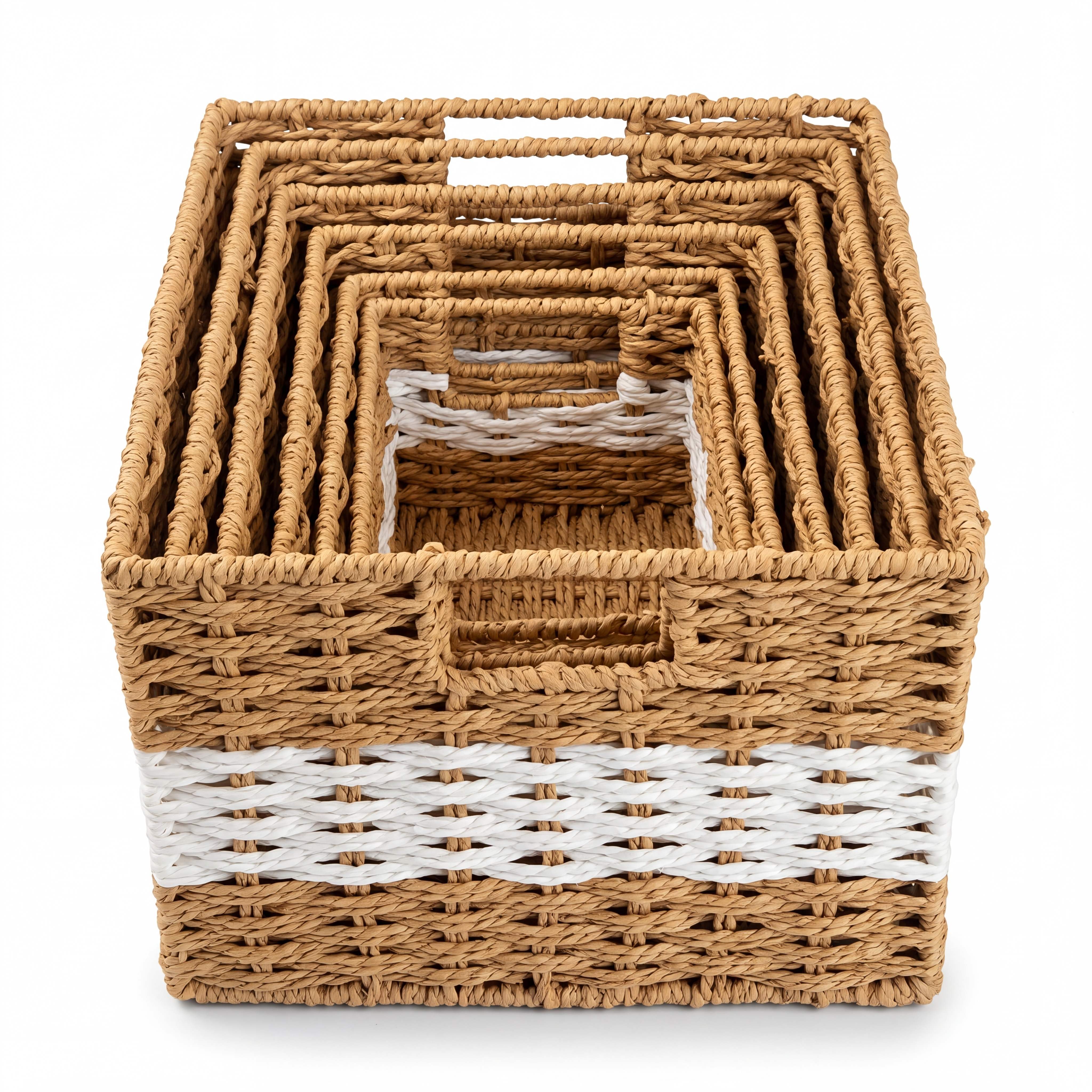 Multi-Color Paper Rope Rectangular 5-Piece Nested Storage Basket Set