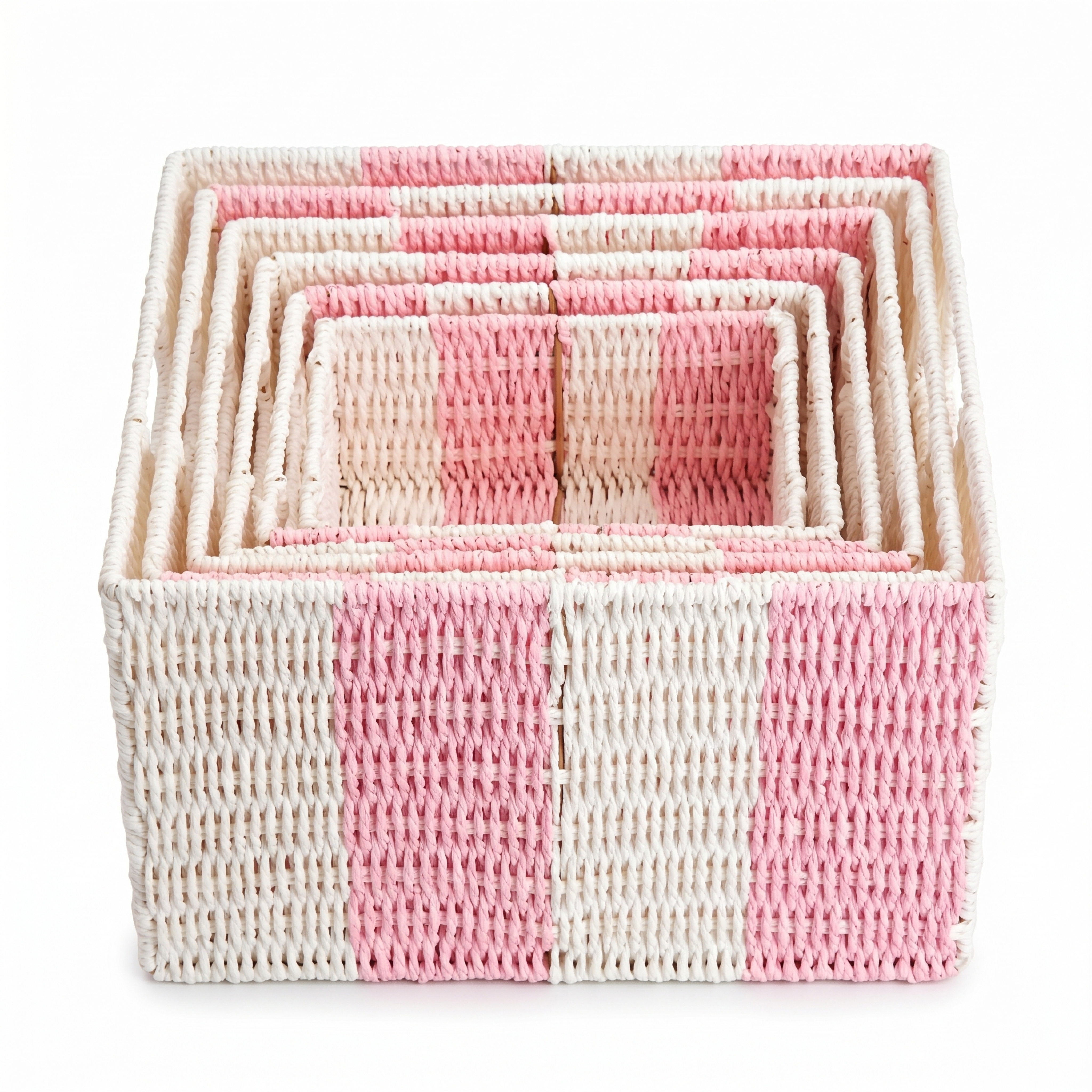 Multi-Color Paper Rope Rectangular 5-Piece Nested Storage Basket Set