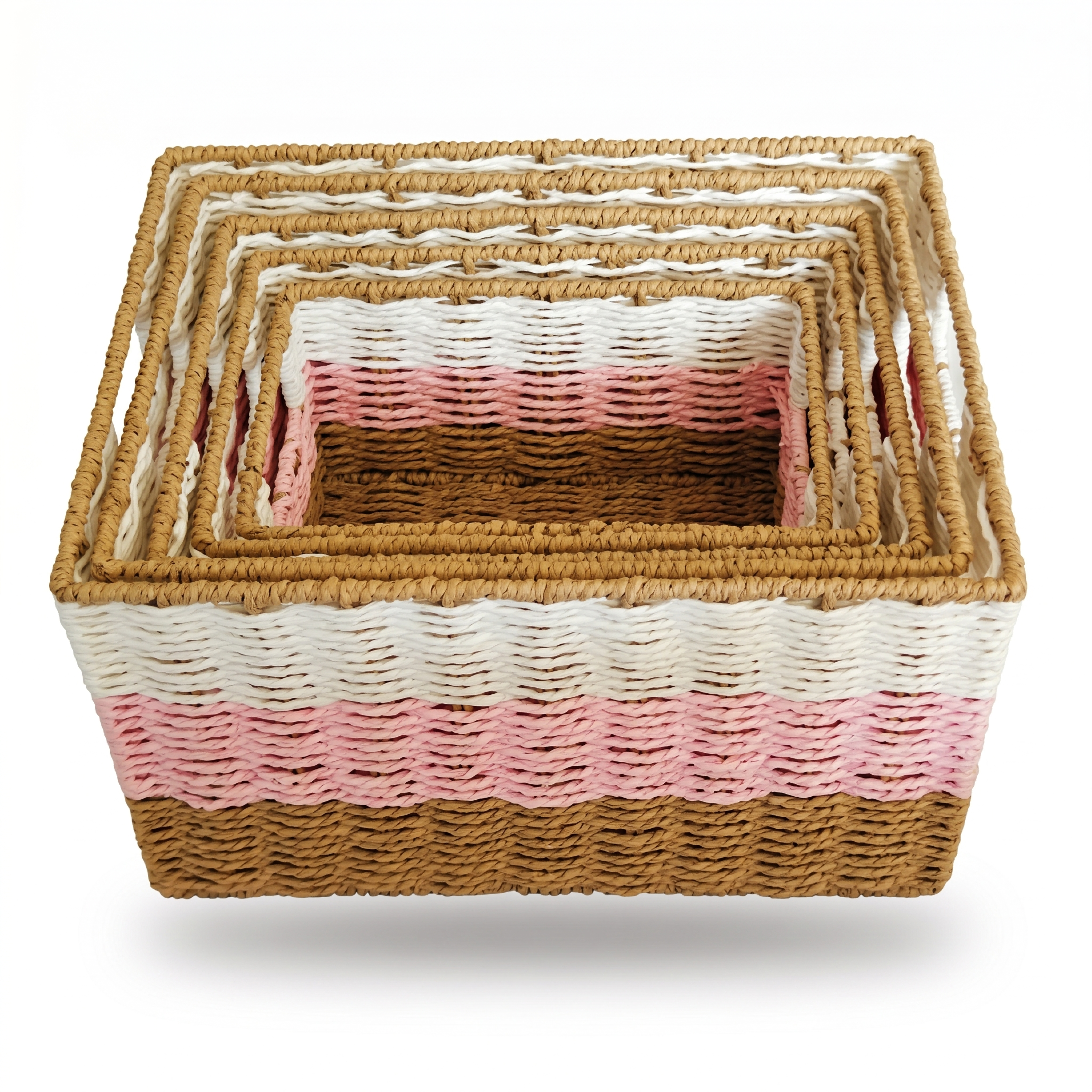 Multi-Color Paper Rope Rectangular 5-Piece Nested Storage Basket Set
