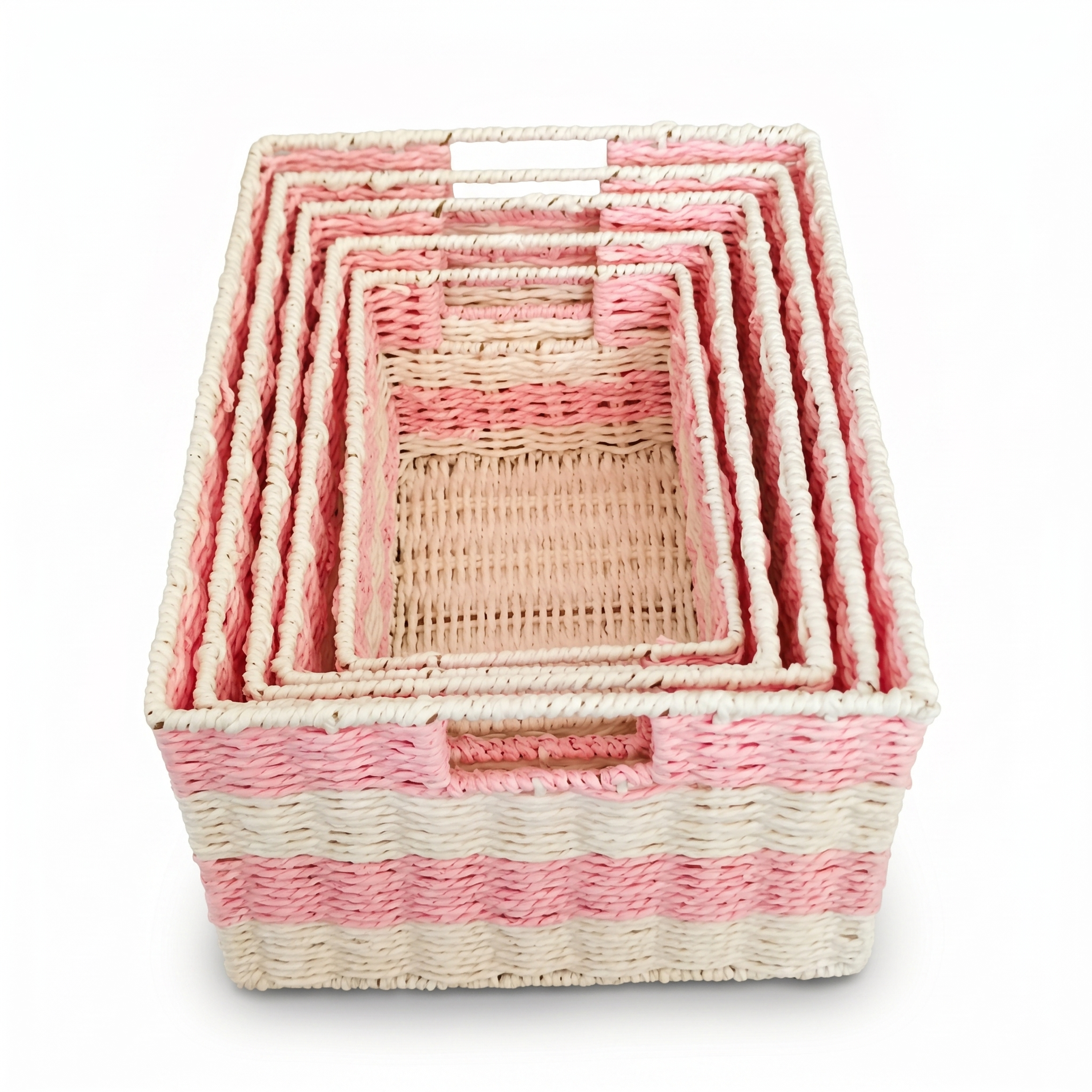 Multi-Color Paper Rope Rectangular 5-Piece Nested Storage Basket Set