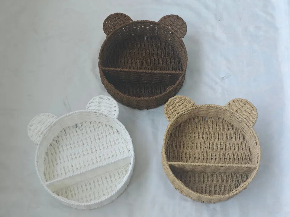 Paper Rope Bear-Ear Two-Tier Wall Storage Basket with Custom Colors - Paper Rope - JZ10167 - wholesale woven storage product