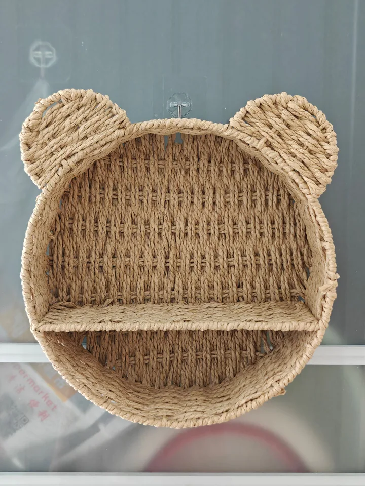 Paper Rope Bear-Ear Two-Tier Wall Storage Basket with Custom Colors product gallery image
