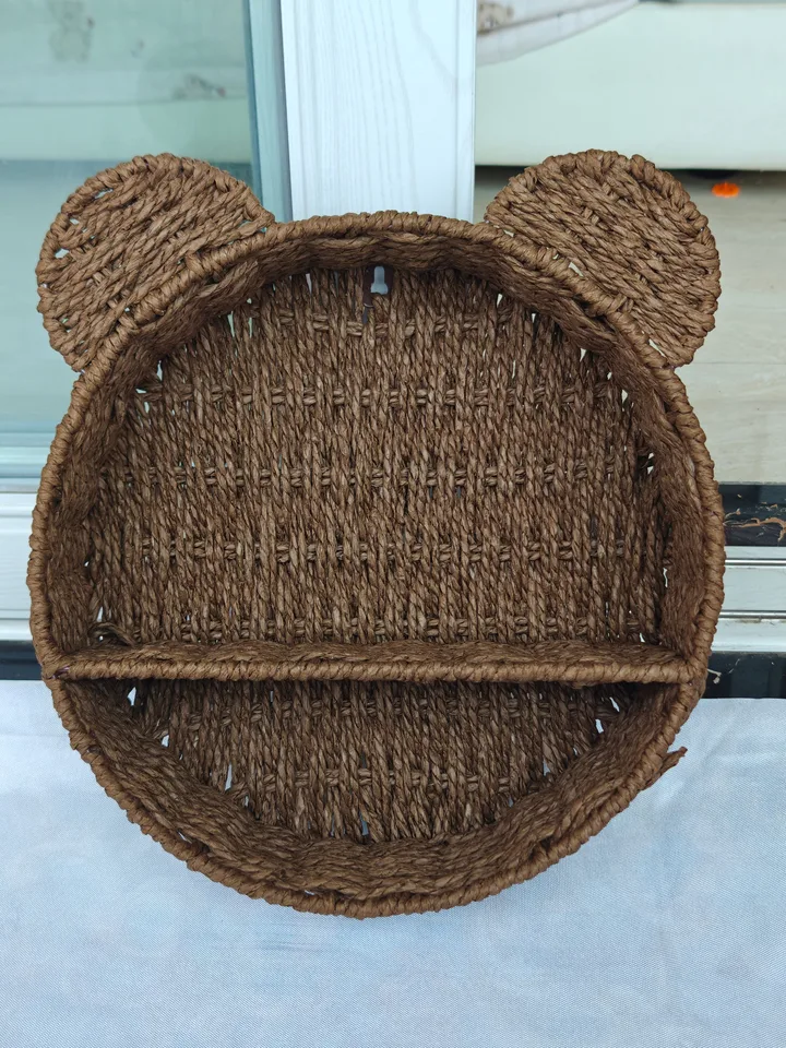 Paper Rope Bear-Ear Two-Tier Wall Storage Basket with Custom Colors product gallery image