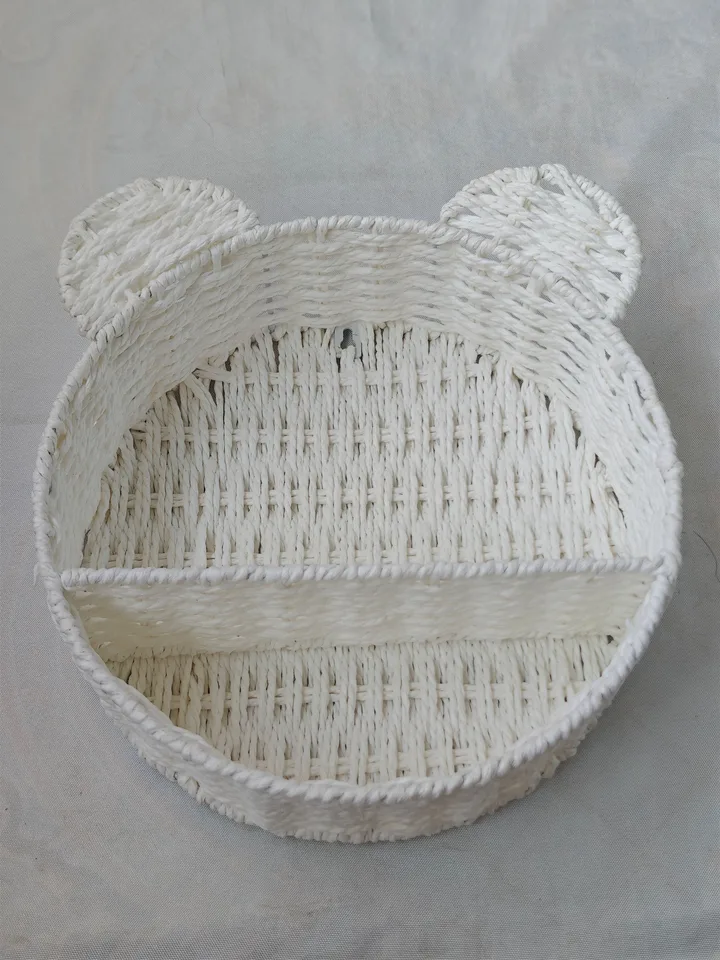 Paper Rope Bear-Ear Two-Tier Wall Storage Basket with Custom Colors product gallery image